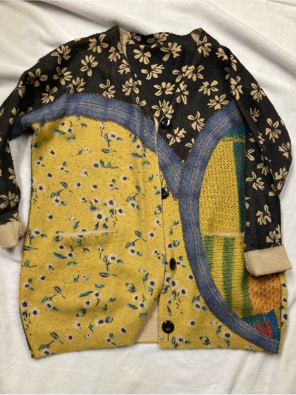 Women’s vintage Mixed-Print Yellow Floral Button-Front Cardigan Jacket